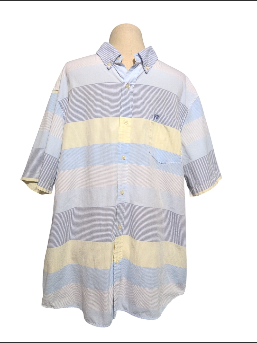 Chaps Men’s Short-Sleeve Button-Down Shirt Light Blue & Pale Yellow XXLarge